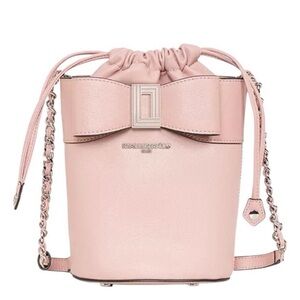Karl Lagerfield Paris Drawstring Pink Silver Crossbody Bucket Bag